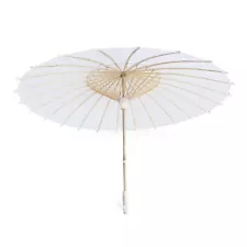 32" Inch Dia White Wood Bamboo Paper Parasol Backyard Umbrella Decoration Gift