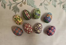 Set Of 8 Enesco By Jim Shore Handpainted Wooden Eggs, Easter, Vintage