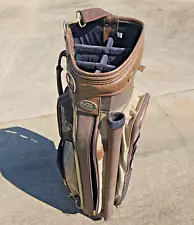 Vintage Mizuno Omega LX Brown Leather & Cloth 6 Way Cart/Carry Golf Bag