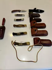 (7) SEVEN vintage OLD TIMER'S folding Knives-W/ SHEATHs - RARE LISTING