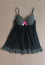 Size M/34/10-12 Babydoll Nightie Dress Black White Pink Bow See Through