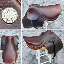 Authentic HERMES Brown Leather 17" Seat Model PST Close Contact English Saddle