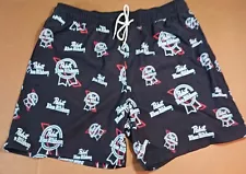 Pabst Blue Ribbon Mens Swim Shorts Large 36/38 Black Poly Spandex