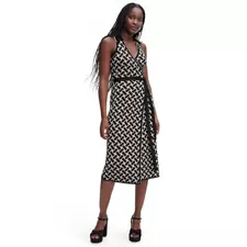 Diane von Furstenberg Women's Collared Sleeveless Midi Wrap Dress