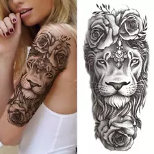 Rose Lion Temporary Tattoo For Women Men Adult Black God Flower Tattoos Sticker