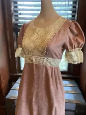 Vintage Cotton And Lace Puff Sleeve Peasant Prairie Cottage Maxi Dress S/M