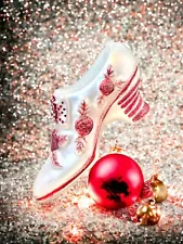 Mercury Glass White Shoe with Red Apple Decoration Ornament 5" Vintage New w/Tag