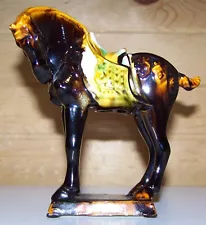 Vtg Chinese Tang Dynasty Style Glazed Ceramic Prancing War Horse Figurine 6"