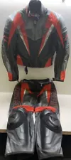 Men's Dainese Leather Racing 2pc Suit Black/Red/Silver Leather