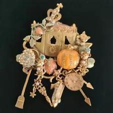 KIRKS FOLLY Cinderella Pumpkin Coach Carriage Charm Pin Brooch