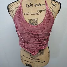 My Choice Brand Festival crop top Tie Top Rose Pink Hippie Boho medium