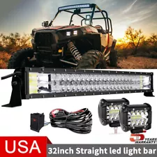 32'' LED Light Bar 2x 4'' Cube Pods Kit Fit John Deere Buck Gator TS TH TE TX CX