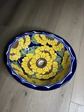 Talavera Ceramic Mexican Bathroom Sink 14" x 17" Handmade Sunflower Art