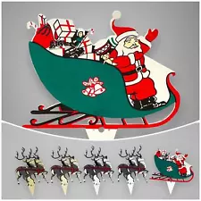 Vintage Christmas Outdoor Santa Sleigh & Reindeer Yard Stake Decor 1980s