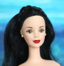 Nude Barbie Black long halfup hair braids brown eyes TNT body Mackie Dbox4 OOAK