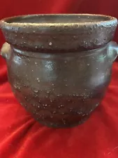 Wonderful War of 1812 / Civil War Era Camp Redware Bean Crock - Brown Salt Glaze