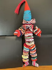 Vintage YOYO CLOWN Rag Doll Cloth Circles Handmade Toy 17-inch 1960s