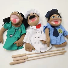 Melissa and Doug Stick Puppet lot (3) Chef PeePee Police Nurse Doctor Workers