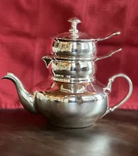 Raj Teapot British Stacked Silver Plated 4 piece Teapot, Lid, Creamer, Sugar