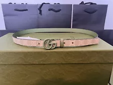 New GUCCI 430$ GG Thin Marmont Belt Beige GG Beige Green Size 90/36 Inches/M/L