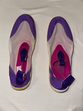 Aqua socks Sand n Sun Size 8 Magenta, white, and purple with neoprene sides