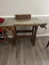 Antique Carpenters Workbench Or Kitchen Serving Table