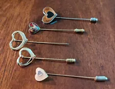 Vintage Stick Pins Lot of 5 Gold + Silver Hearts See Pics For Details RS5