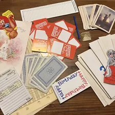 VTG Junk Drawer Lot Playing Cards Flash Cards Sale Tags Ledger Misc For Crafts