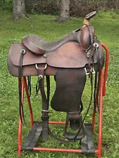 15.5" CIRCLE Y ROPING RANCH WORKING SADDLE OLDER SOLID WELL MADE