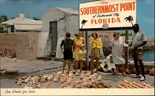 Key West Florida Southernmost Point City sea shells for sale vintage postcard