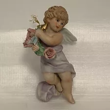 Porcelain Cherub Angel With Pink Roses