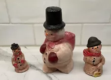 Vintage Snowmen 3 Old tyme Chalkware Signed. #320