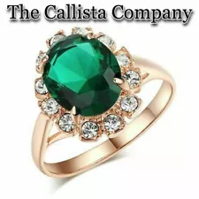 On Sale LAB-CREATED 3.0 CT OVAL CUT GREEN 3A+ CZ 18K ROSE GOLD RING SZ 7,8