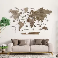 3D Wooden World Map Travel Decoration for Home/Office M-XXXL FREE Poster Pins