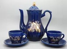 Vintage 6 Piece Cobalt Blue with Gold Hand-Painted Peacock Tea Set