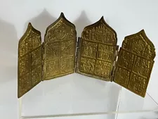 ANTIQUE RUSSIAN bronze folding travel icon QUADRIPTYCH four Religious