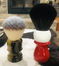 WCS 2-Tone Tall Red & White & Tortoiseshell Torch Shave Brushes W/Cases