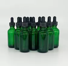 2 oz Green Boston Glass Bottles, with Glass Eye Droppers (12-PACK)