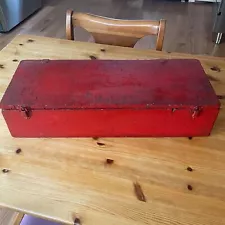 Vintage 21.5" Antique Primitive Red Painted Toy Tool Wood Wooden Box Gilbert