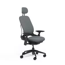 Steelcase Leap Office Chair V2 Adjustable Headrest Black Frame Buzz2 Grey Fabric