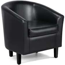 PVC Leather Barrel Chair Contemporary Style For Living Room Black Used