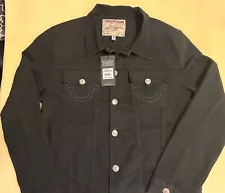 True Religion Trucker Denim Jean Jacket Mens Size L Black Rinse New NWT $159