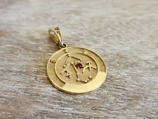 14k GOLD Zodiac Sagittarius Talisman Pendant GARNET R&B 3.7 g Lucky Jupiter Star