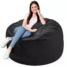 4 Foot, Memory Foam Filled Bean Bag Chair with Removable Velvet Cover, Black