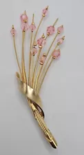 Large Spray Floral Brooch Pin 5.25" Goldtone Bouquet Purple Amethyst Bead Flower