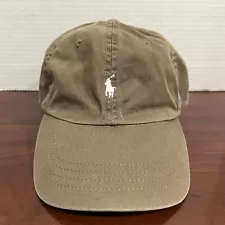 Ralph Lauren Hat Cap Strap Back Brown White Pony Leather Cotton Casual Preppy