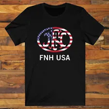 FN Herstal USA Flag Logo Guns Firearms Men's Black T-Shirt Size S to 5XL