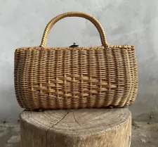 Vintage Retro Wicker Clutch Handbag Woven Women Purse Summer Bag Cottage Core