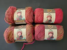 4 Skeins Lion Brand Yarn AMAZING Cactus Flower - 3 Full 1 Partial Skein