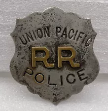 Vintage Union Pacific RR Railroad Police Silver Tone Badge Pin